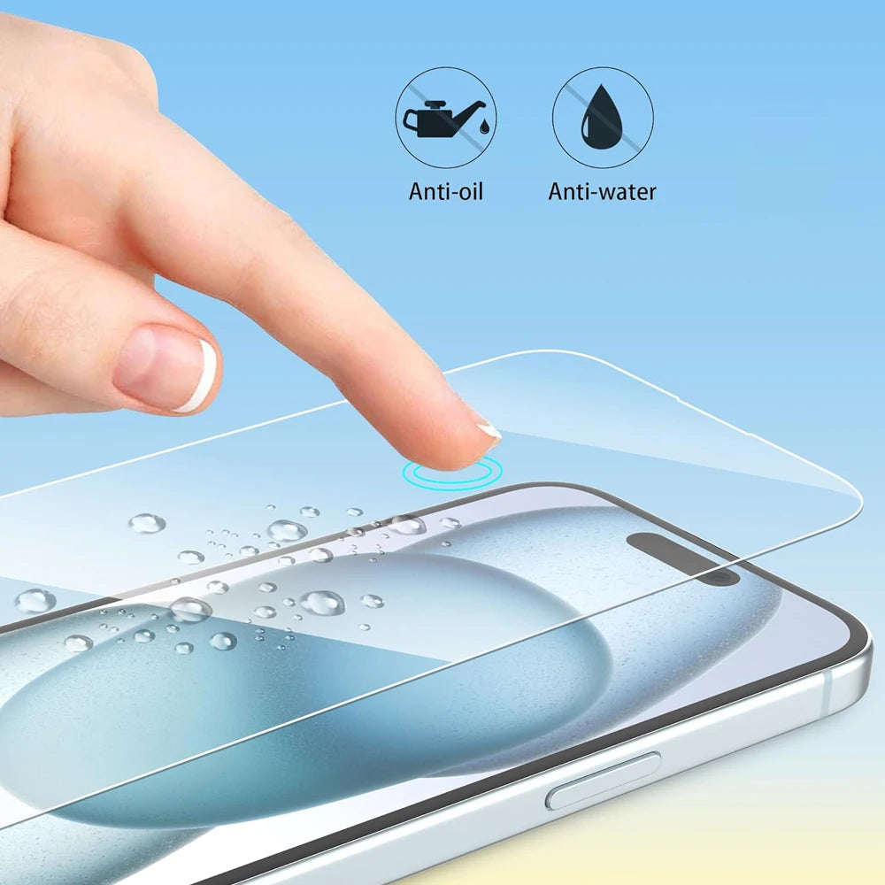 Film iPhone 17 16 15 Pro Max en verre transparent.