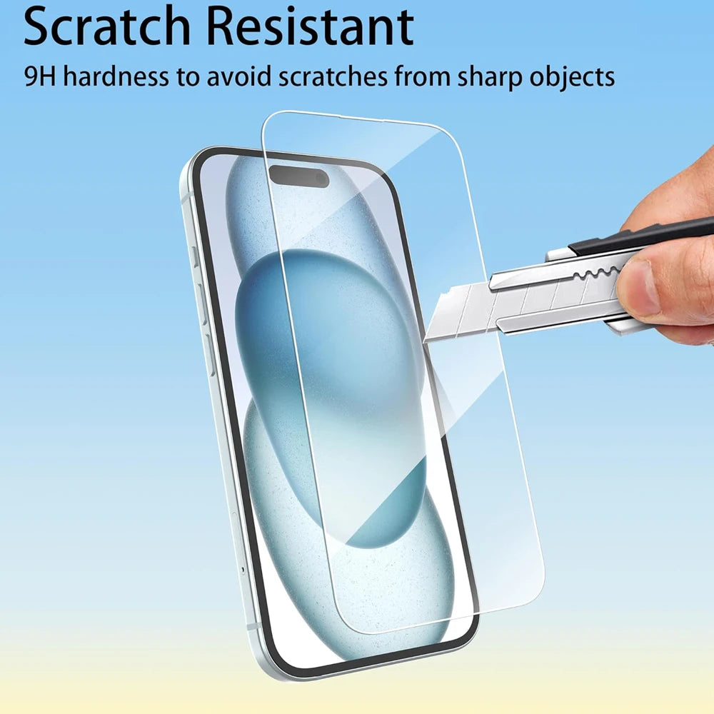 Film iPhone 17 16 15 Pro Max en verre transparent.